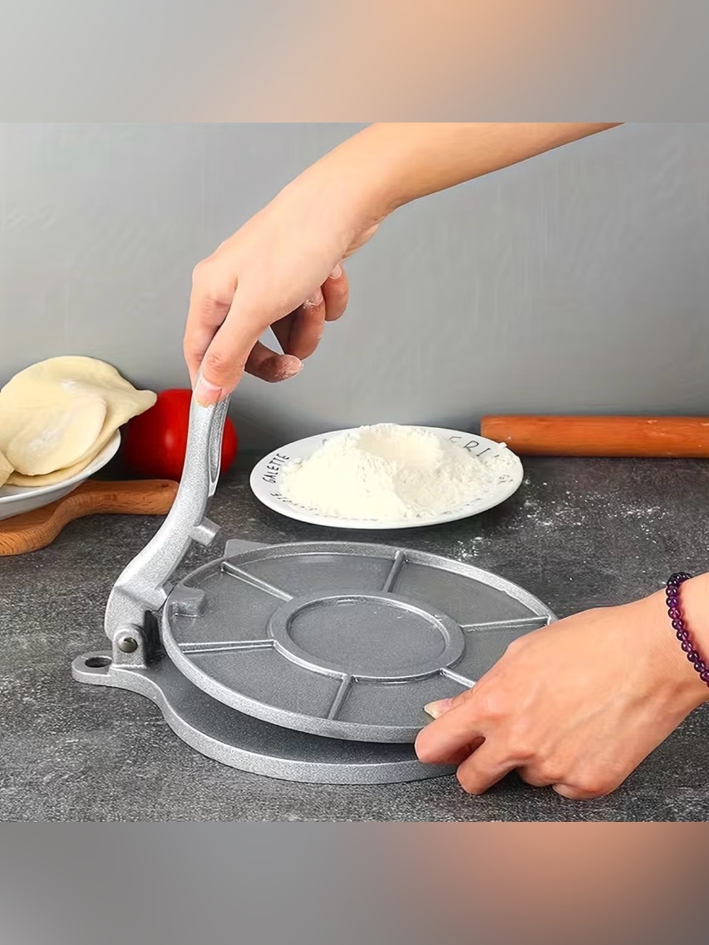 Heavy-Duty Silver Tortilla and Dumpling Press - Manual Kitchen Press